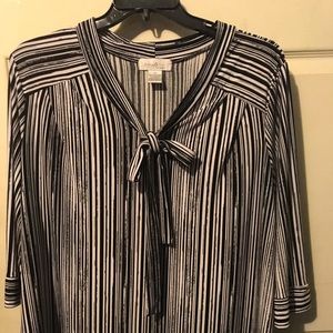 Plus striped blouse with bow at neckline